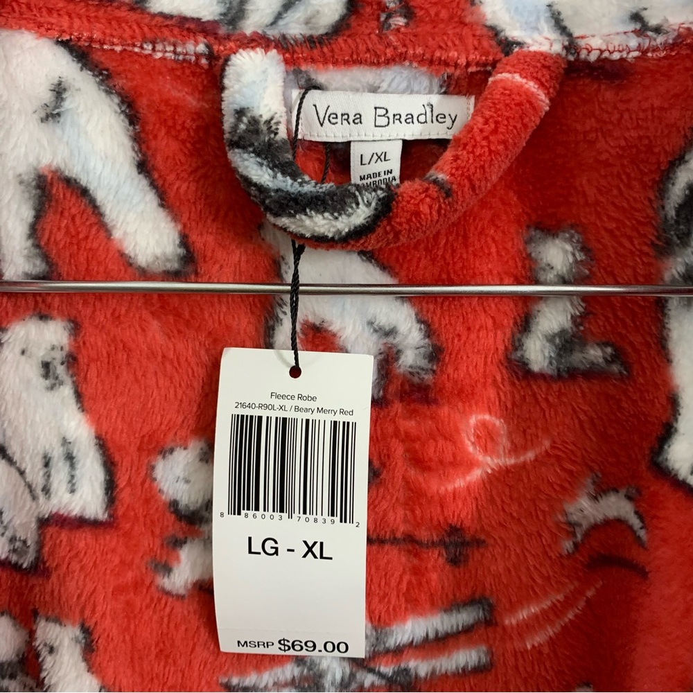VERA BRADLEY Berry Merry Red Hooded Fleece Robe - Picture 9 of 9